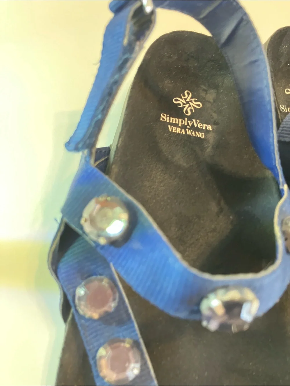 Simply Vera Vera Wang Blue Jeweled T-Strap Flat Sandals